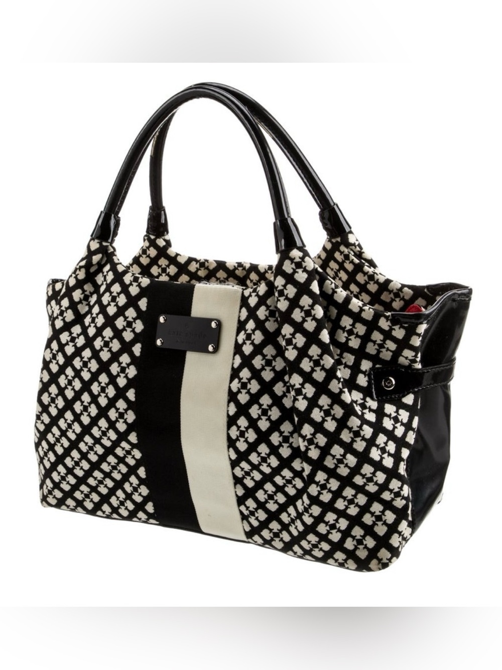 kate spade Black and White Patterned Tote canvas with leather trim